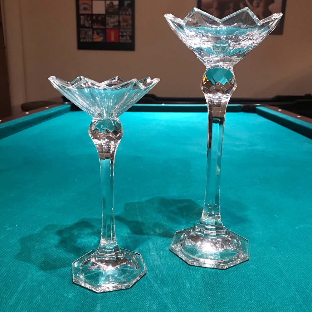 Set of 2 Lenox crystal glass Fancy fluted candleholders